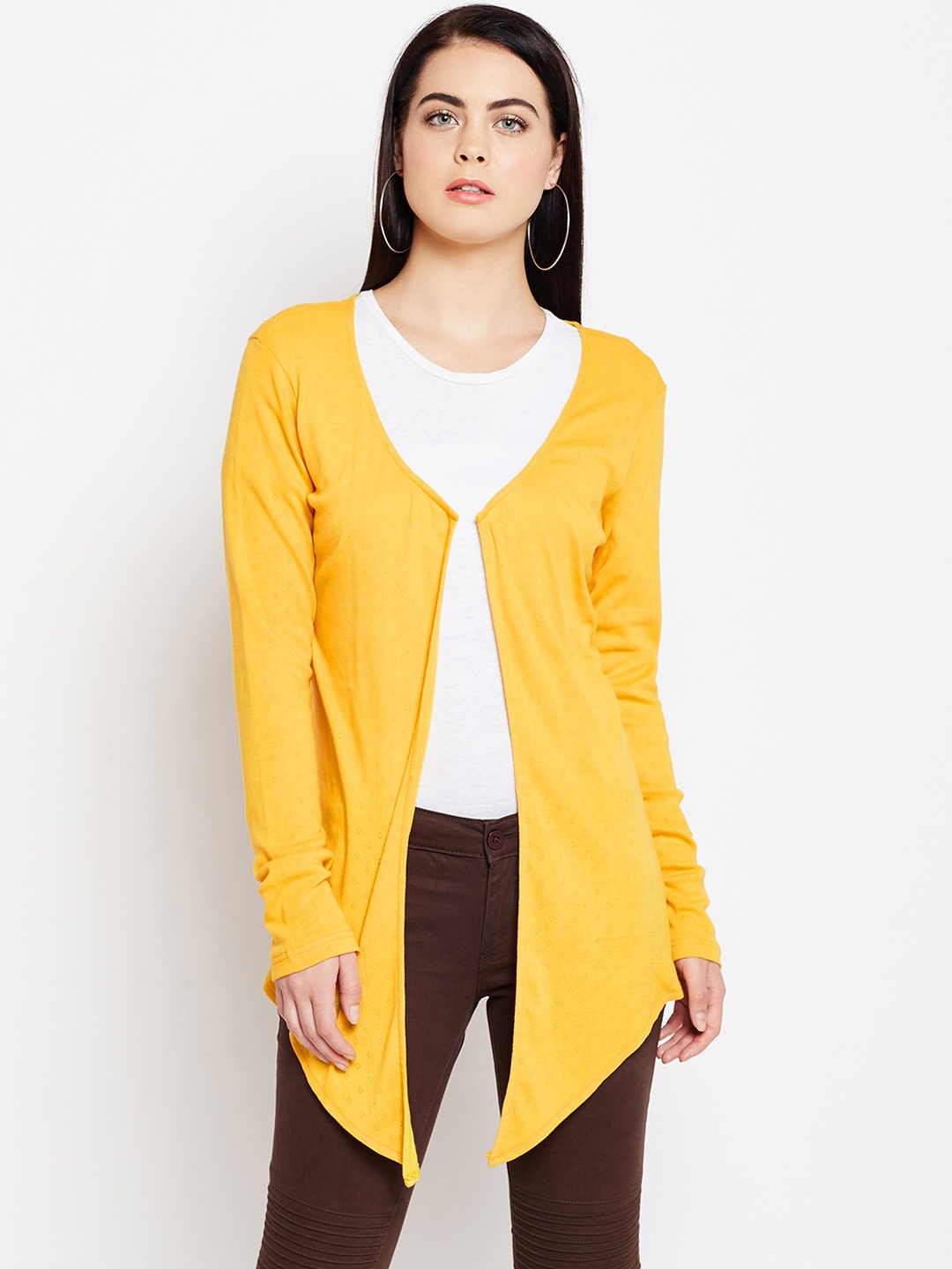 

WISSTLER Yellow Self Design Open Front Shrug