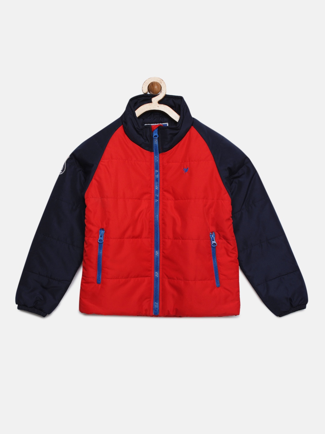 

612 league Boys Red & Navy Blue Solid Padded Jacket