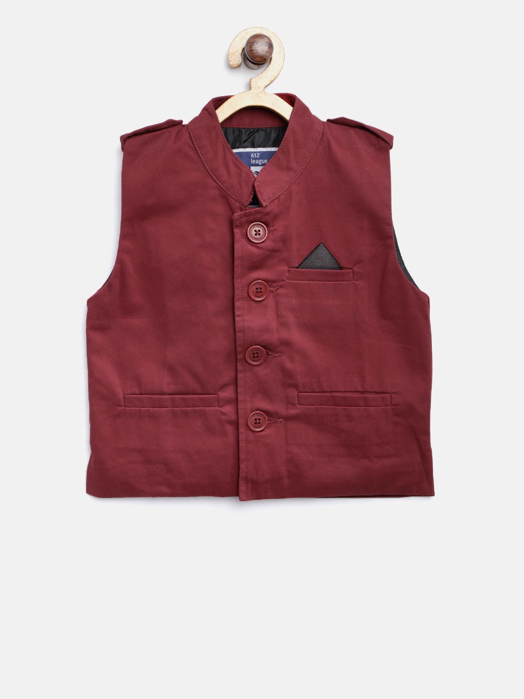 

612 league Boys Maroon Solid Nehru Jacket