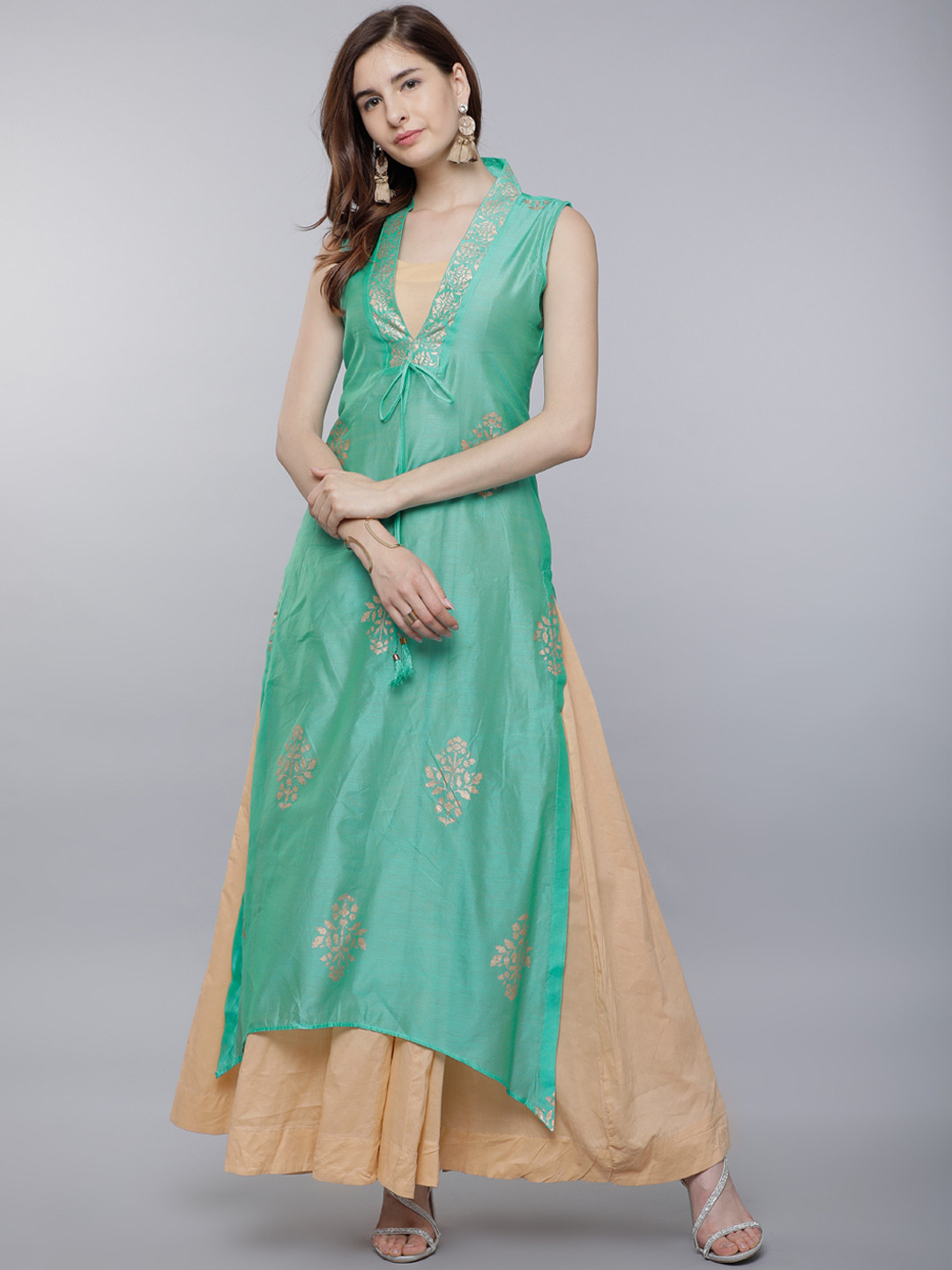 

Vishudh Women Turquoise Blue & Beige Printed A-Line Kurta