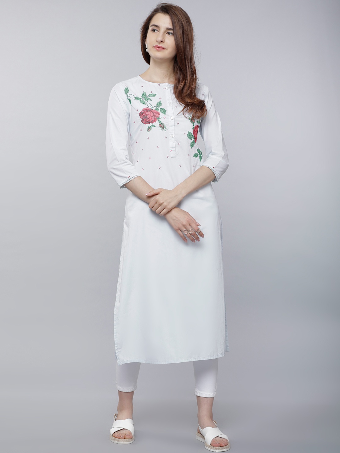 

Vishudh Women White Embroidered Straight Kurta