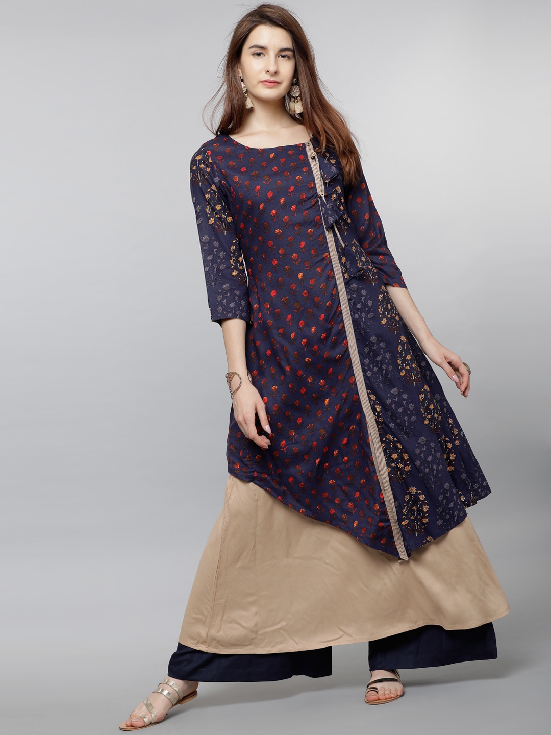 

Vishudh Women Navy Blue & Beige Printed A-Line Kurta