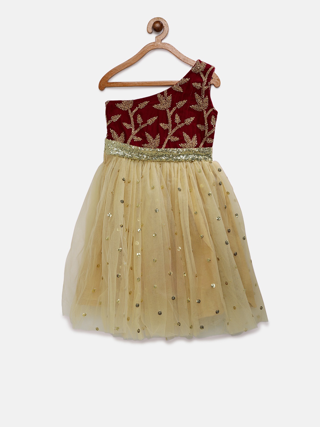 

Fairies Forever Girls Maroon Embellished Fit and Flare Dress