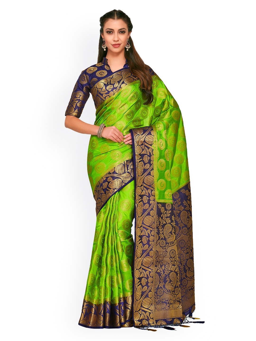 

MIMOSA Green & Navy Blue Art Silk Woven Design Kanjeevaram Saree