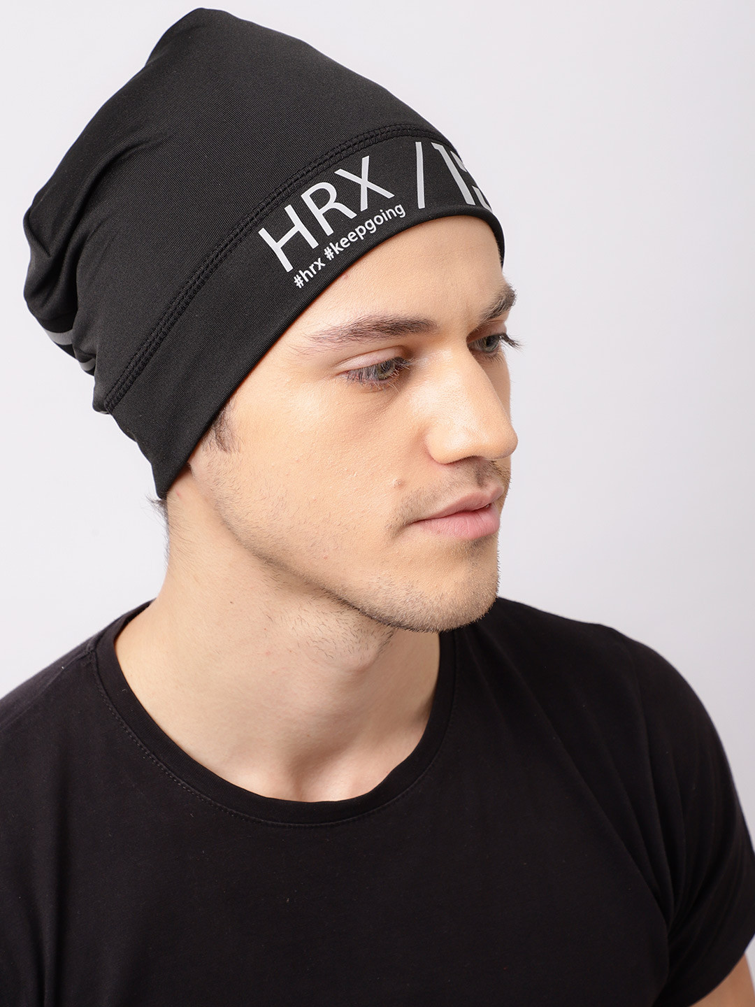 

HRX by Hrithik Roshan Unisex Black Printed Beanie