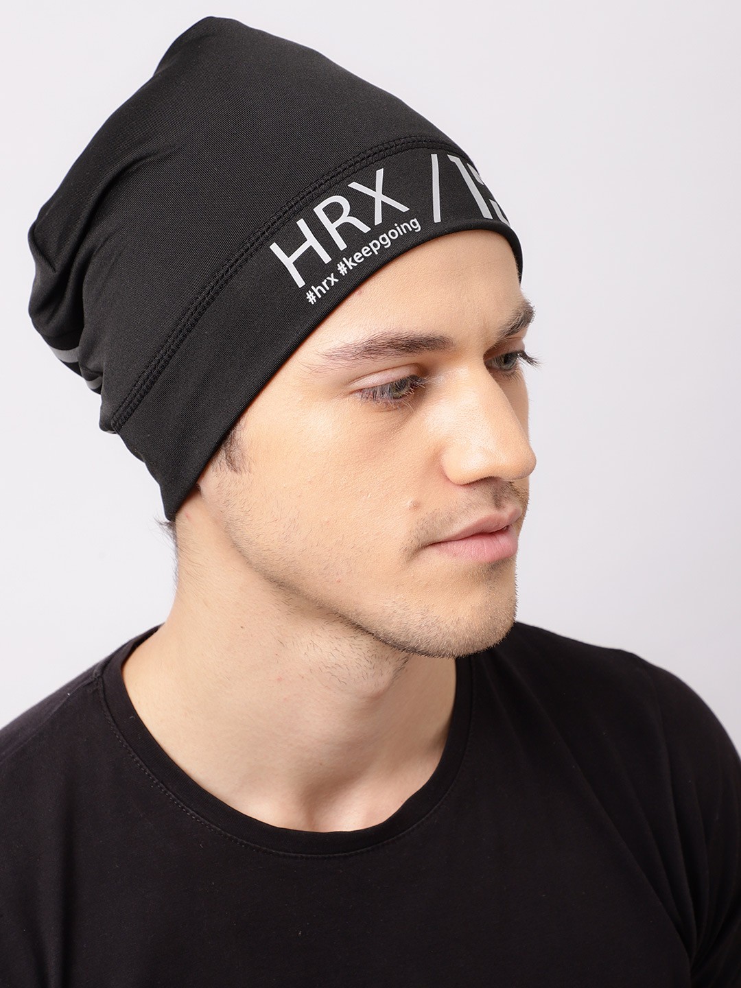 

HRX by Hrithik Roshan Unisex Black Printed Beanie