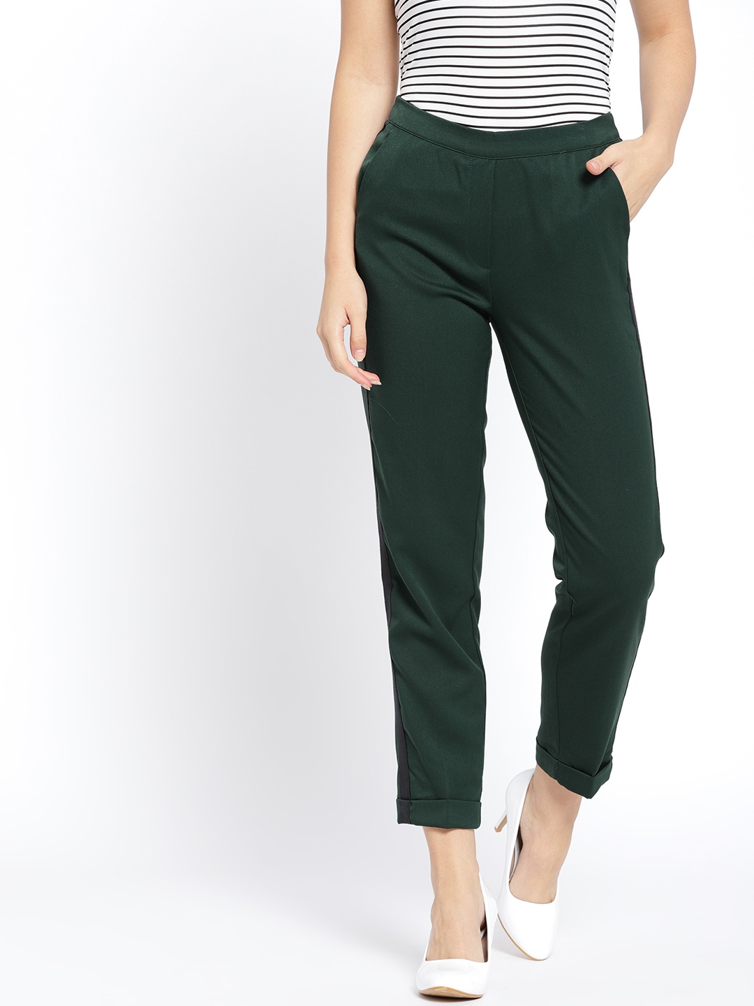 

MANGO Women Green Regular Fit Solid Trousers
