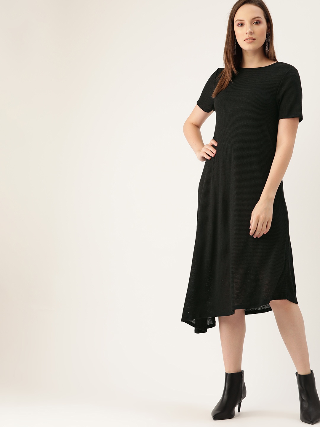 

MANGO Women Black Self-Striped A-Line Dress