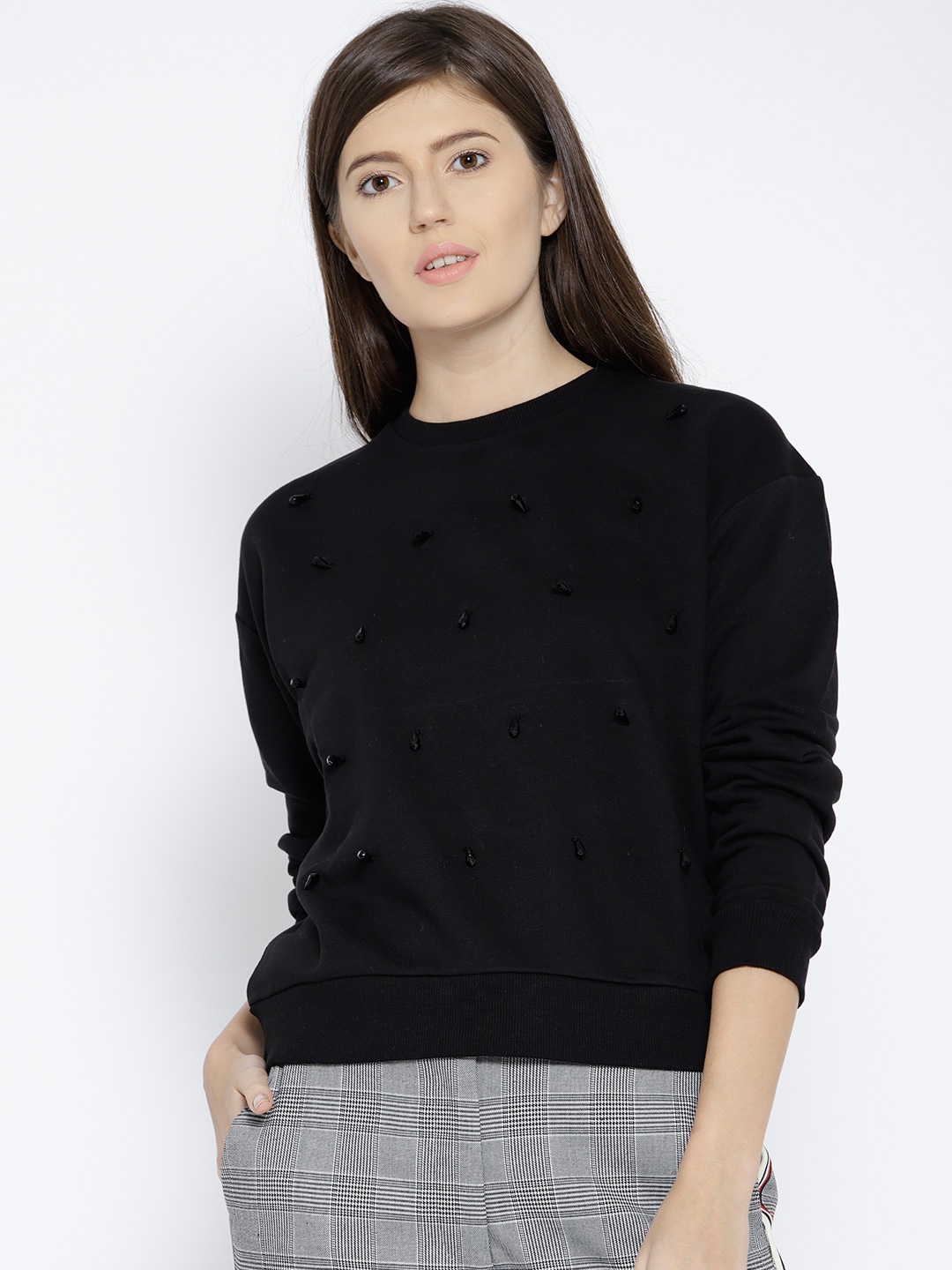 

MANGO Women Black Solid Sweatshirt