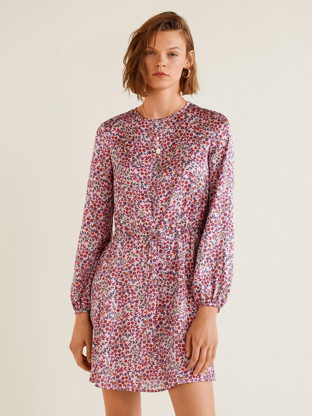 

MANGO Women Purple & Pink Printed Fit and Flare Dress