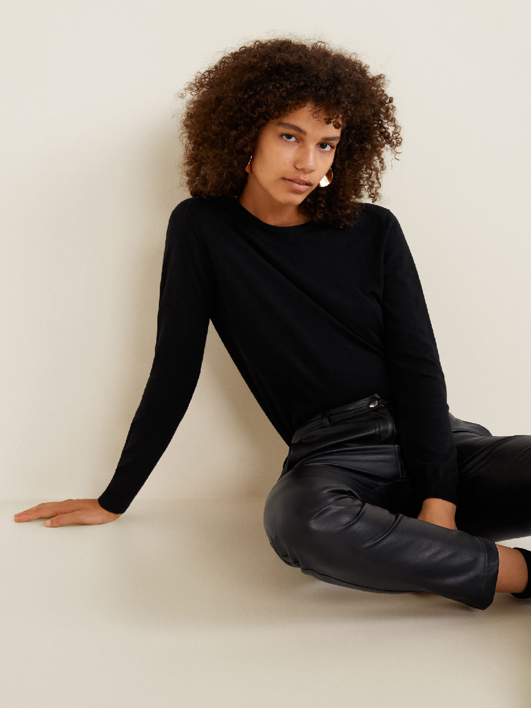 

MANGO Women Black Solid Pullover