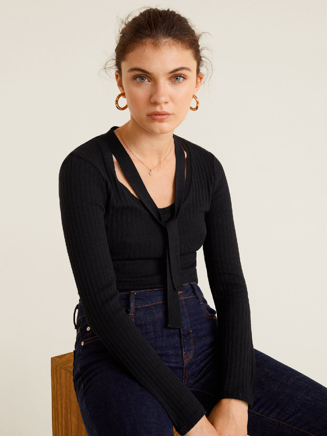 

MANGO Women Black Striped Top