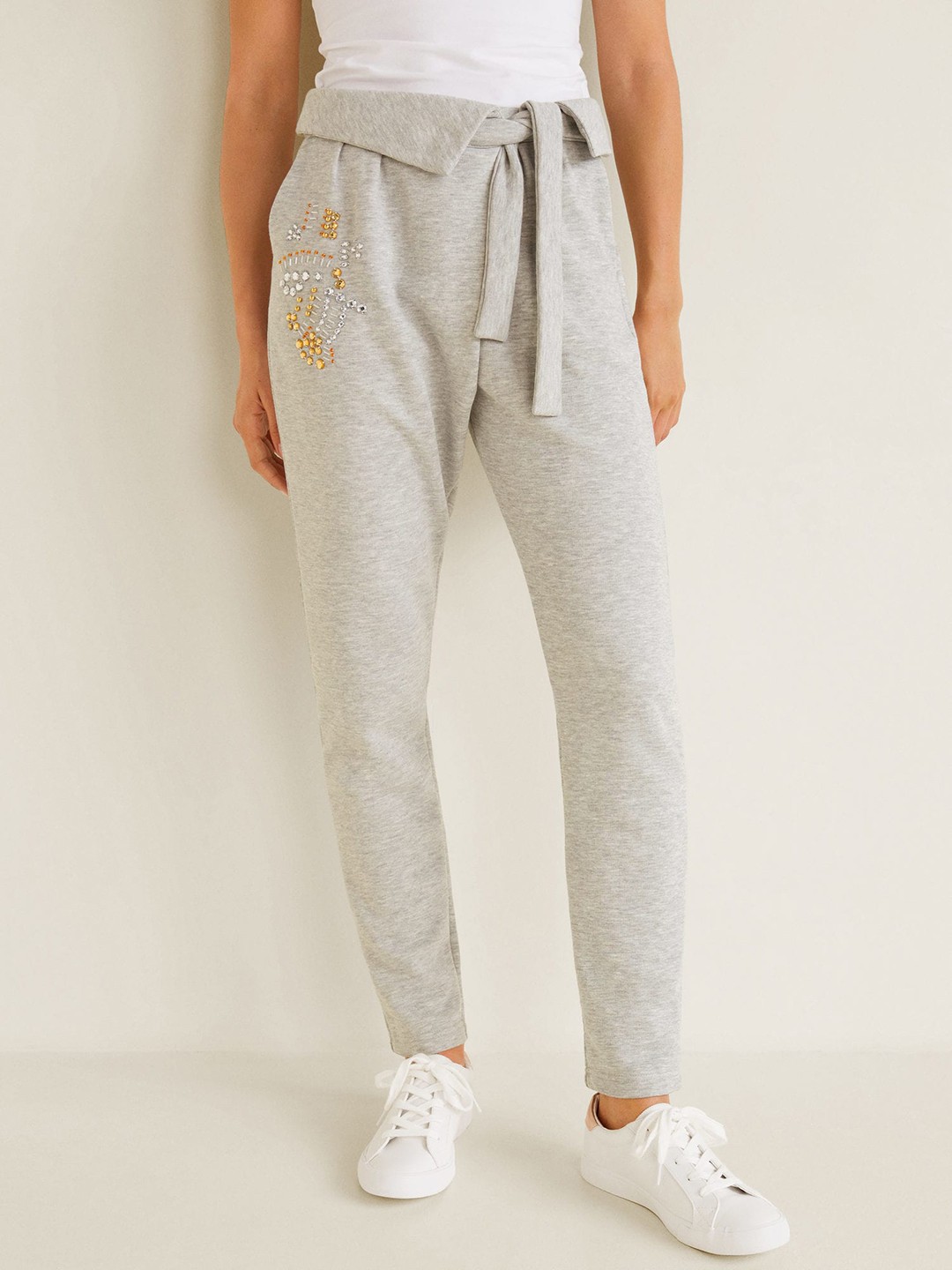 

MANGO Women Grey Regular Fit Solid Regular Trousers