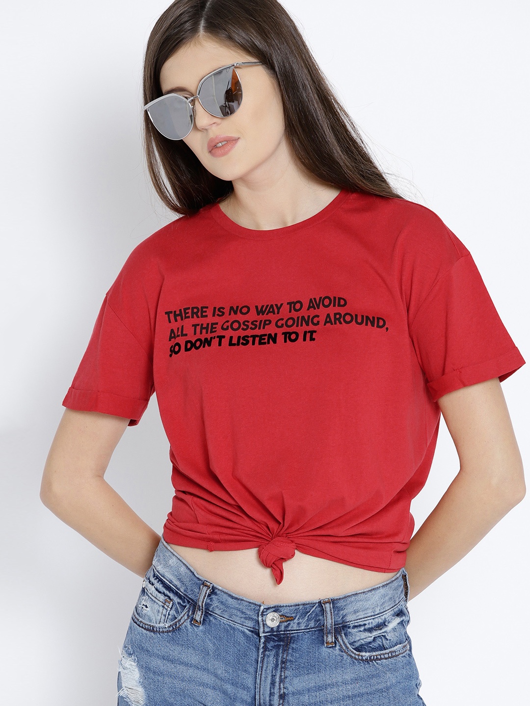 

MANGO Women Red Printed Round Neck T-shirt