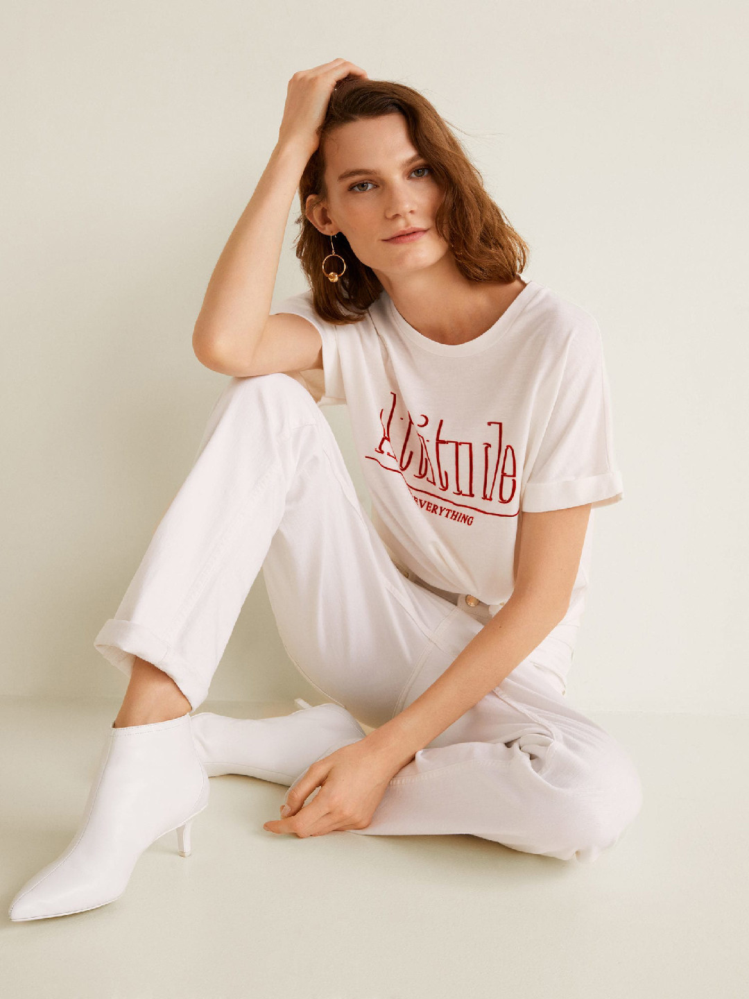 

MANGO Women White Printed Round Neck T-shirt