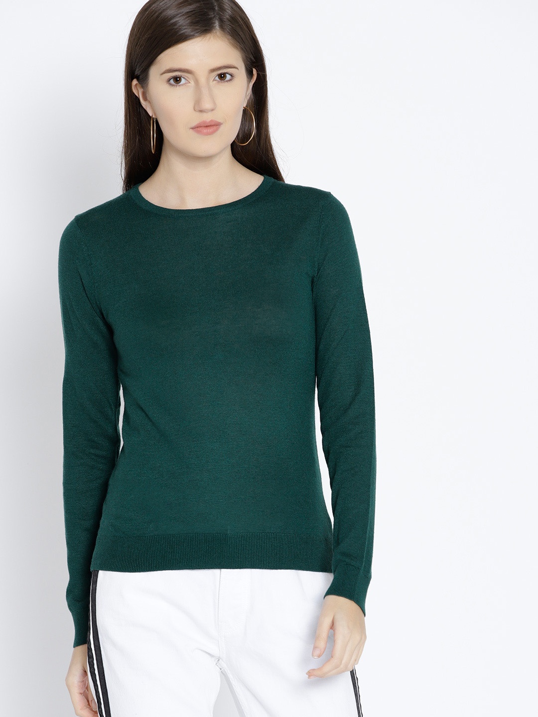 

MANGO Women Green Solid Pullover