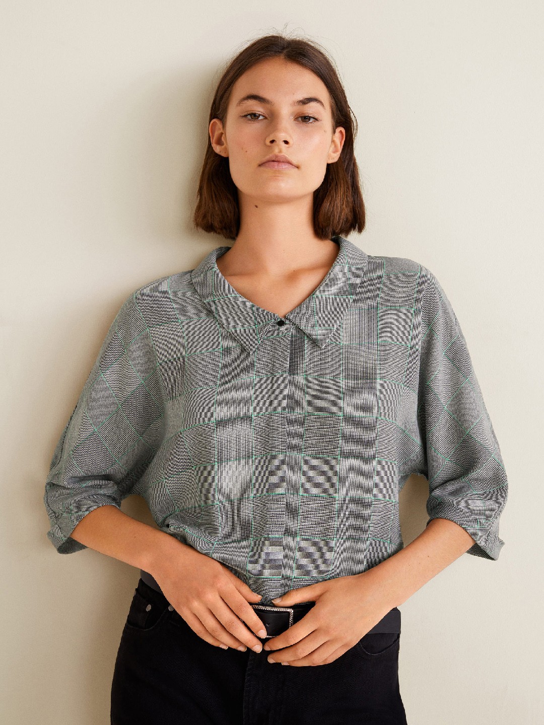 

MANGO Women Black & White Checked Casual Shirt