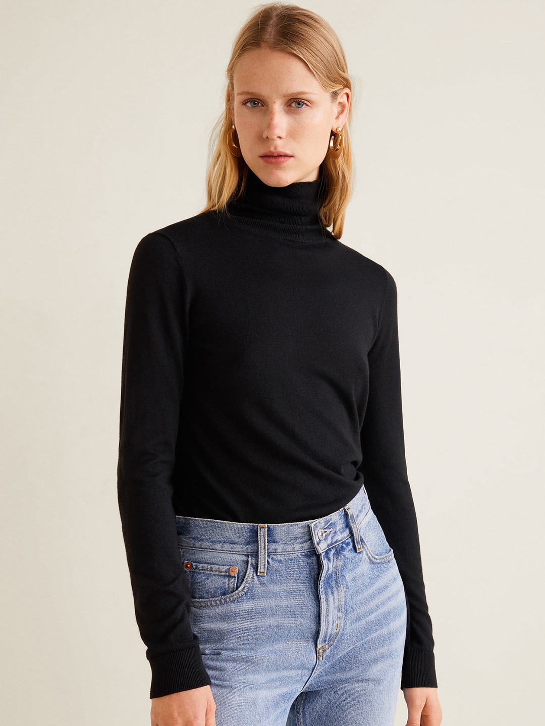 

MANGO Women Black Solid Turtle Neck Pullover