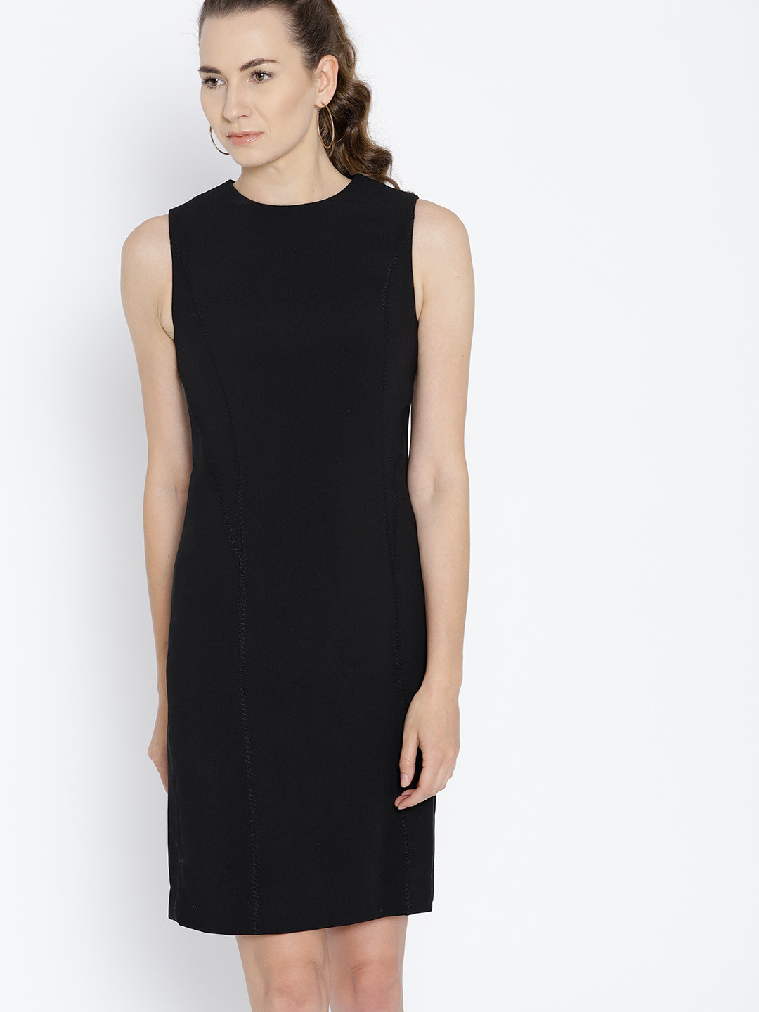 

MANGO Women Black Solid Sheath Dress