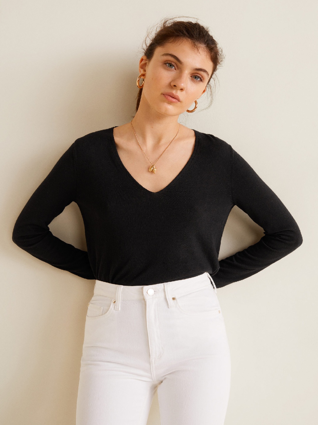 

MANGO Women Black Solid Pullover