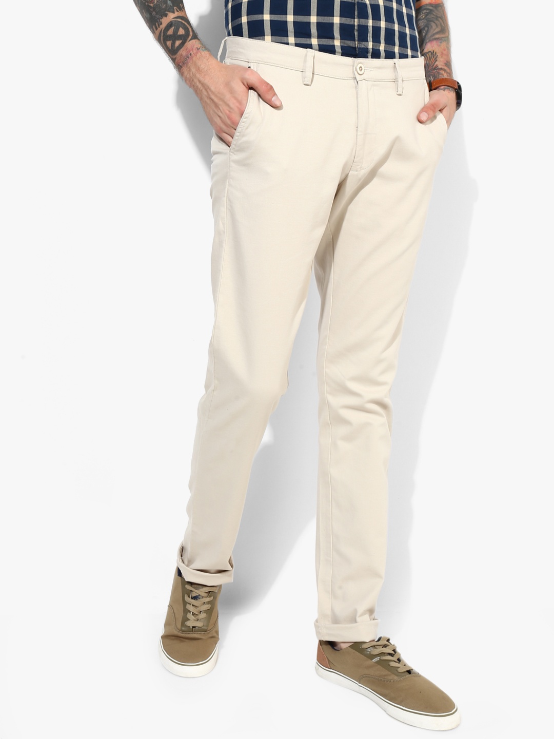 

Allen Solly Men Cream-Coloured Slim Fit Solid Chinos