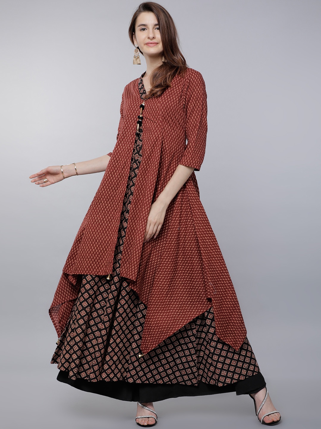 

Vishudh Women Rust & Black Printed A-Line Kurta