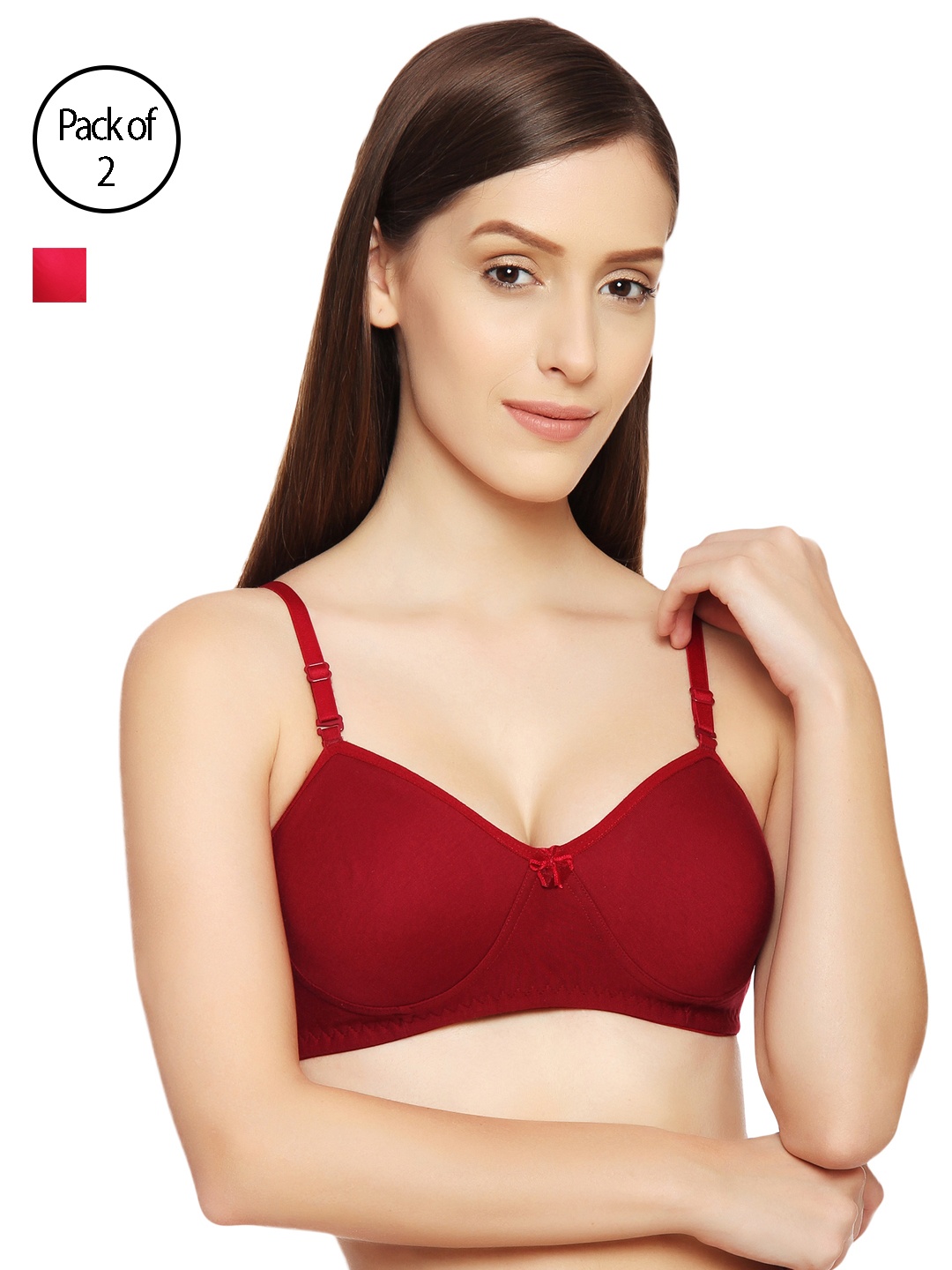 

Innocence Women Pack Of 2 Pink & Maroon Solid Non-Wired Non Padded Demi Bra BBAPLIN51590