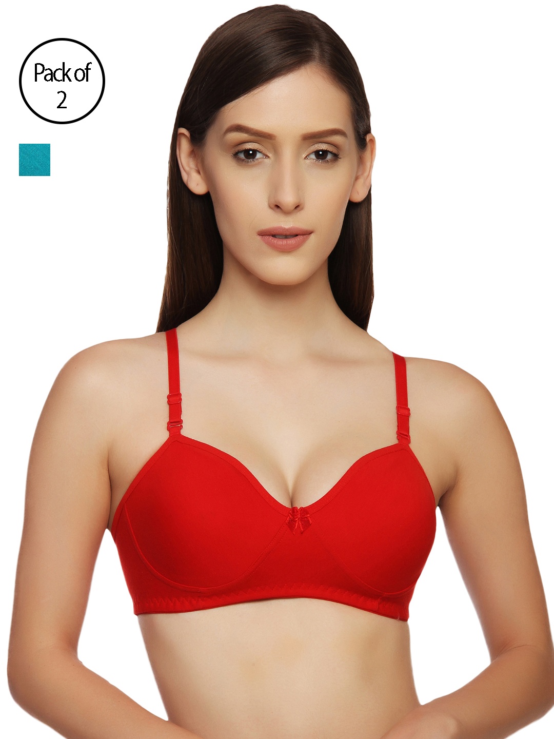 

Innocence Women Pack Of 2 Red & Turquoise Blue Solid Non-Wired Demi Bra BBAPLIN51591