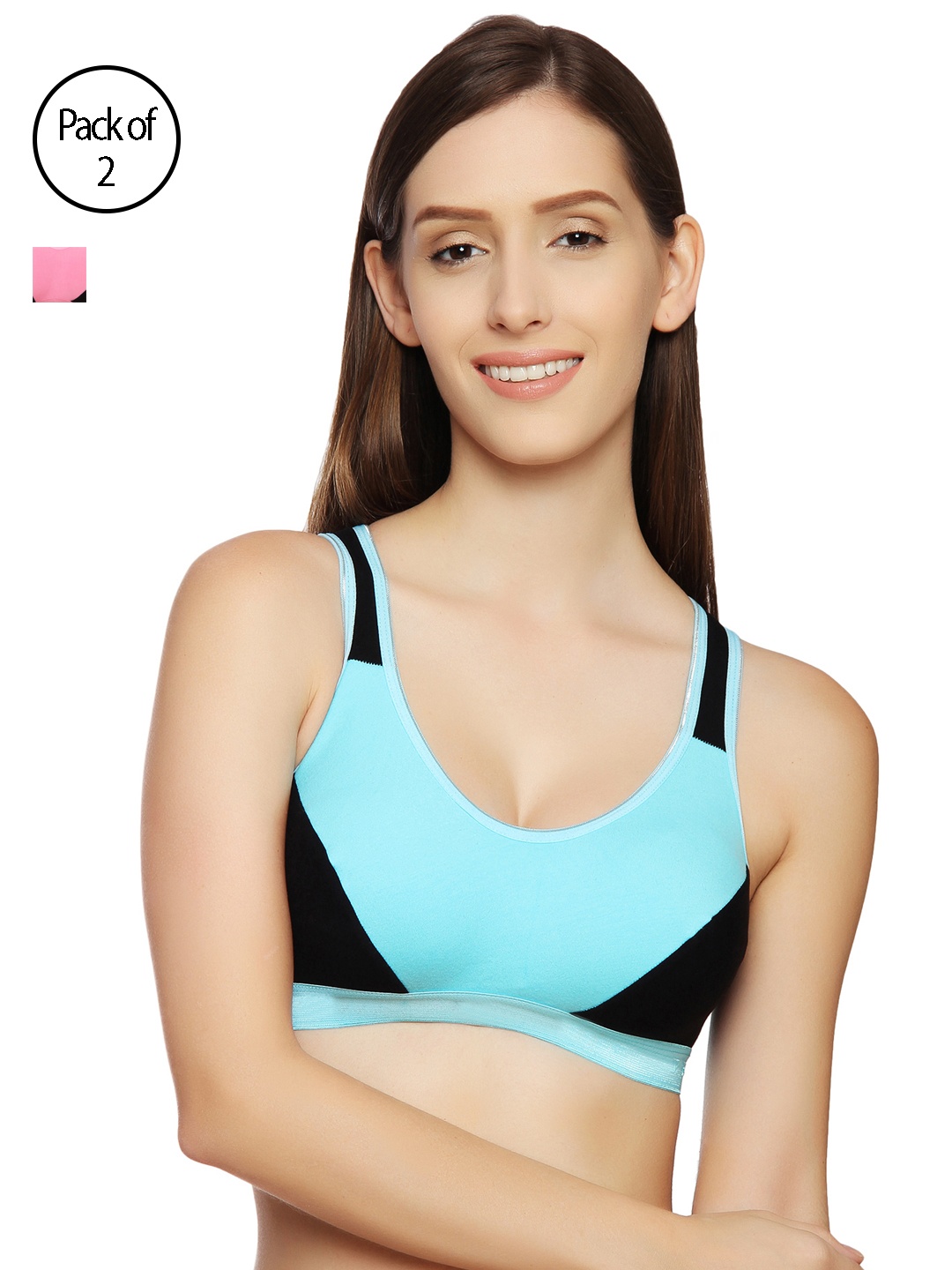 

Innocence Women Pack Of 2 Pink & Turquoise Blue Solid Non-Wired Sports Bra BBAPLIN51597