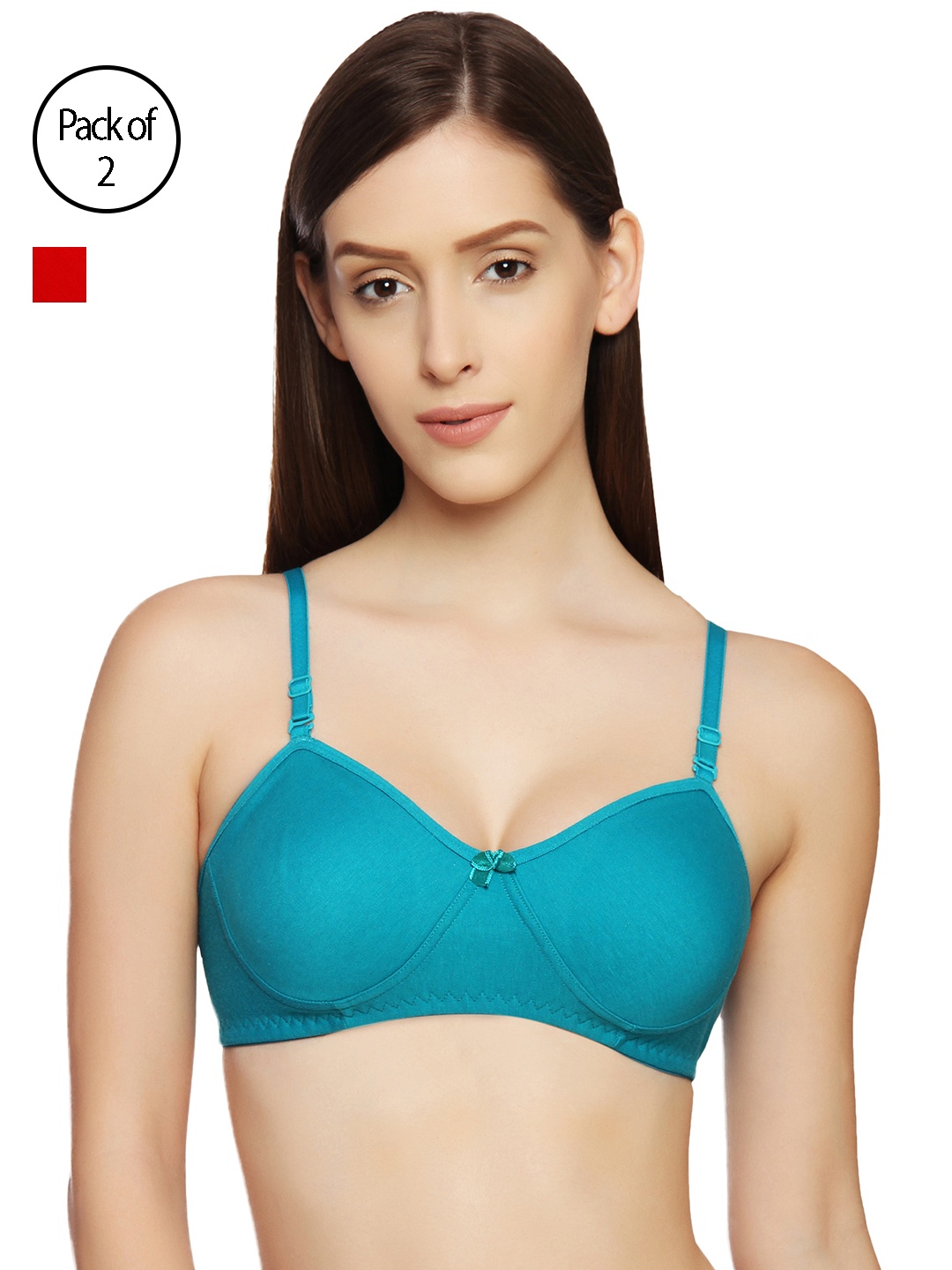 

Innocence Women Pack Of 2 Coral & Turquoise Blue Solid Non-Wired Demi Bra BBAPLIN51592