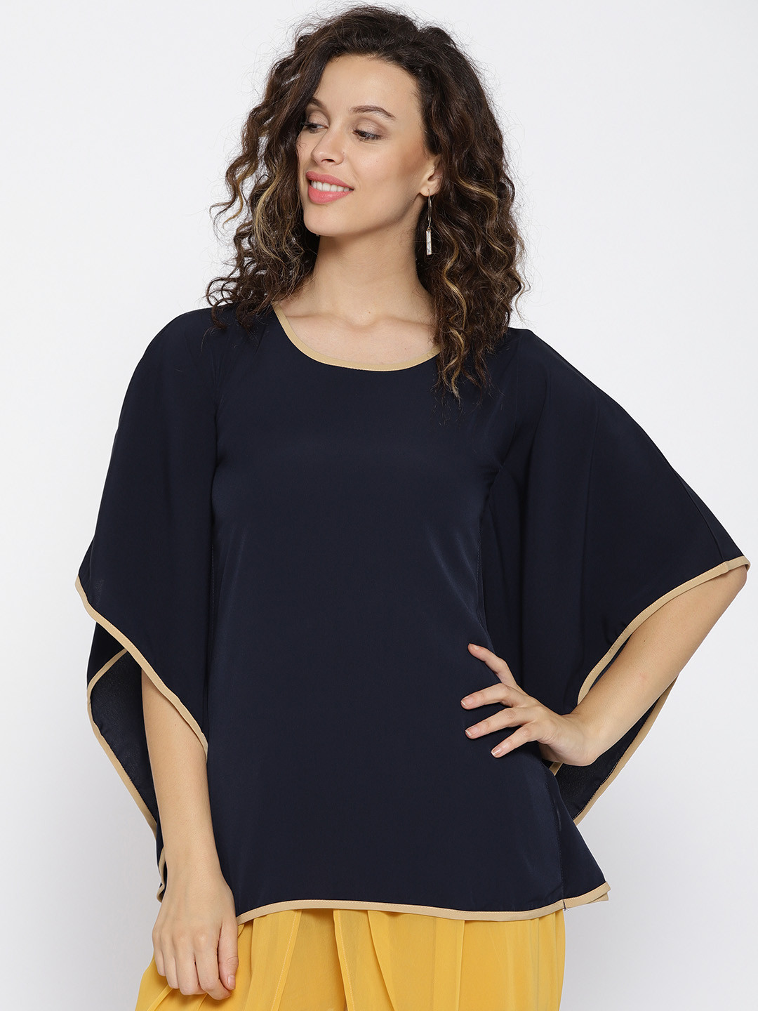 

Cottinfab Women Navy Blue Solid Kaftan Top