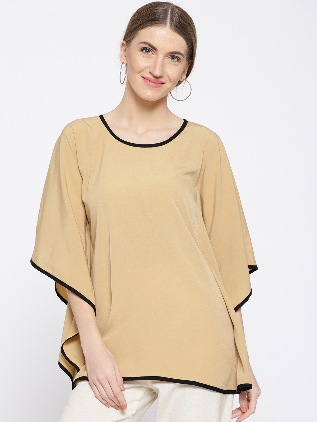 

Cottinfab Women Beige Solid Kaftan Top
