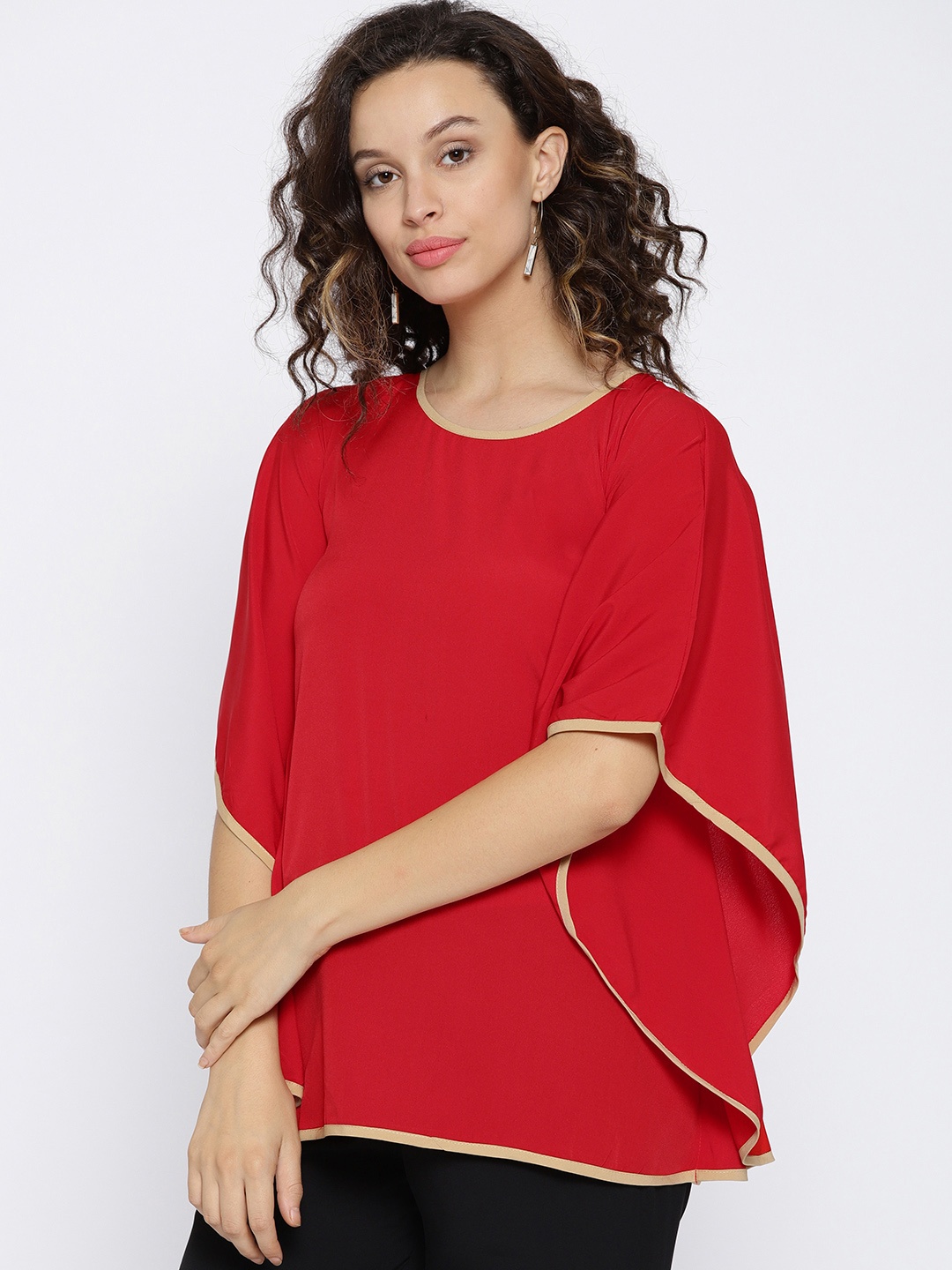 

Cottinfab Women Red Solid Kaftan Top