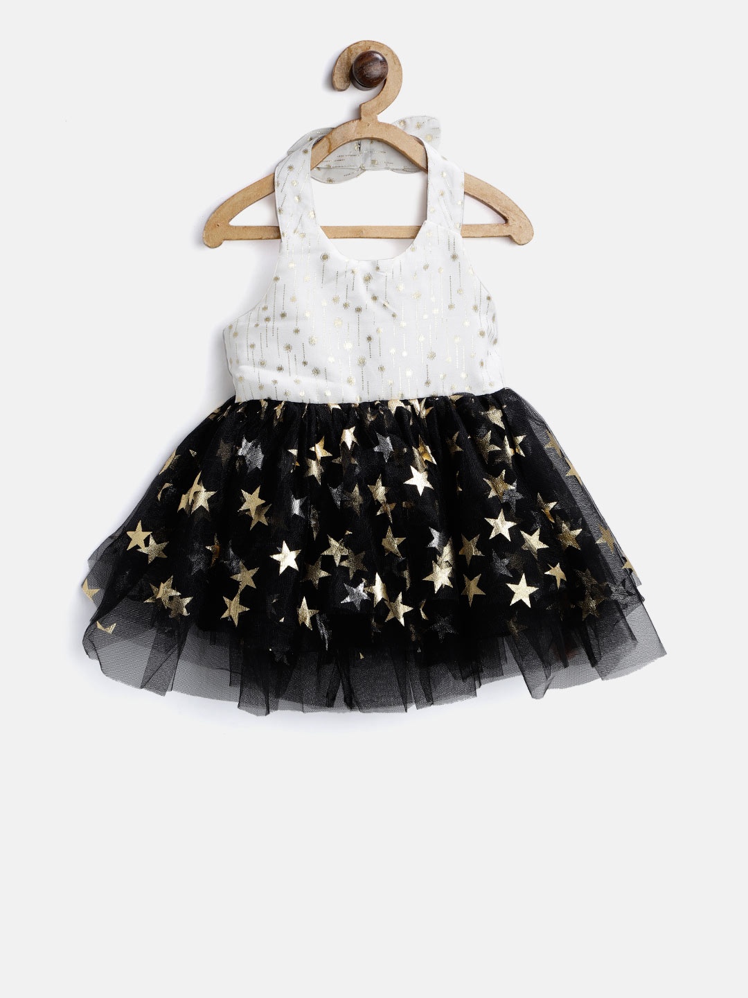 

Nauti Nati Girls Off-White & Black Printed Fit & Flare Dress