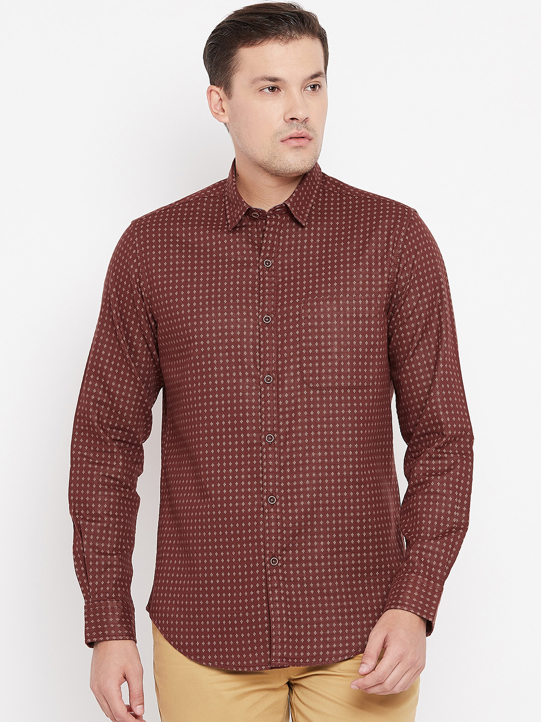 

Wills Lifestyle Men Brown Slim Fit Self Design Casual Shirt