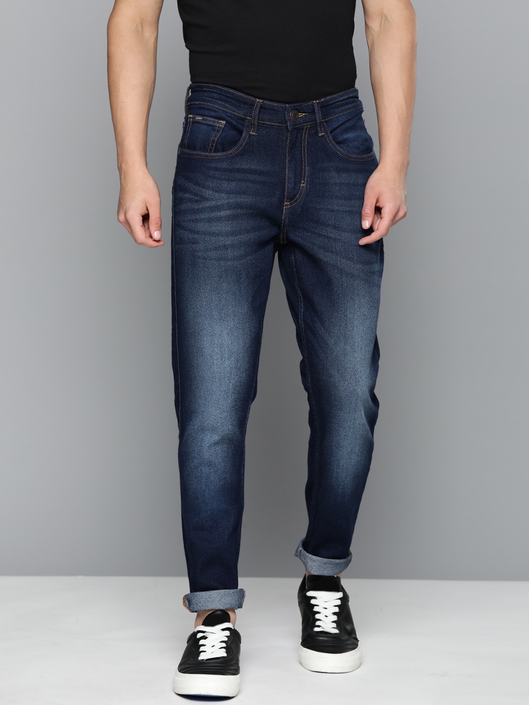 

HIGHLANDER Men Slim Tapered Fit Stretchable Jeans, Navy blue