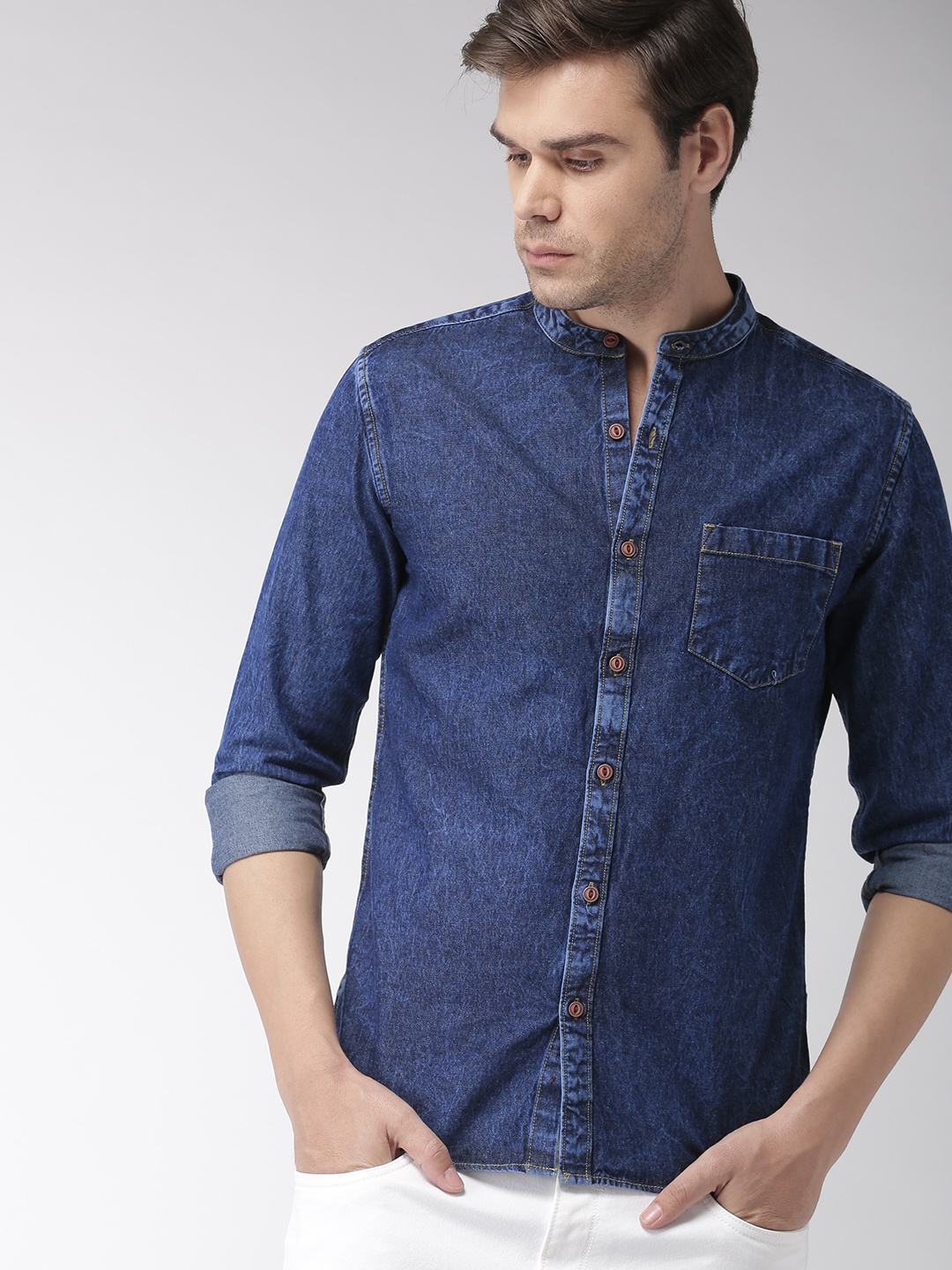

HIGHLANDER Men Blue Slim Fit Solid Denim Casual Shirt