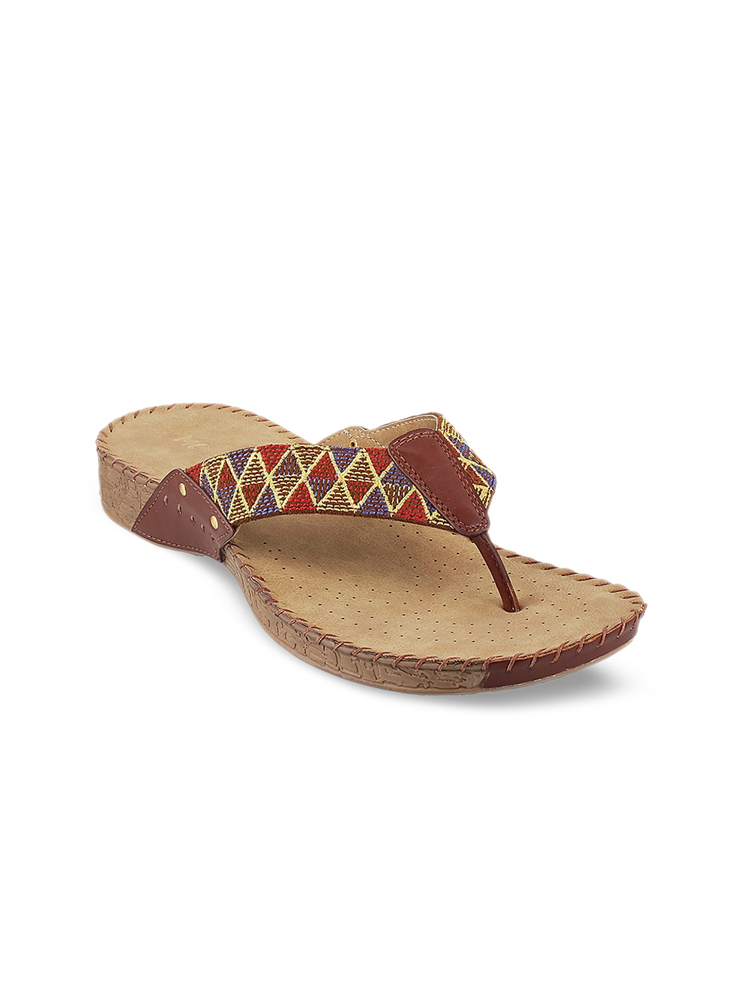 

Mochi Women Tan Woven Design Synthetic Open Toe Flats