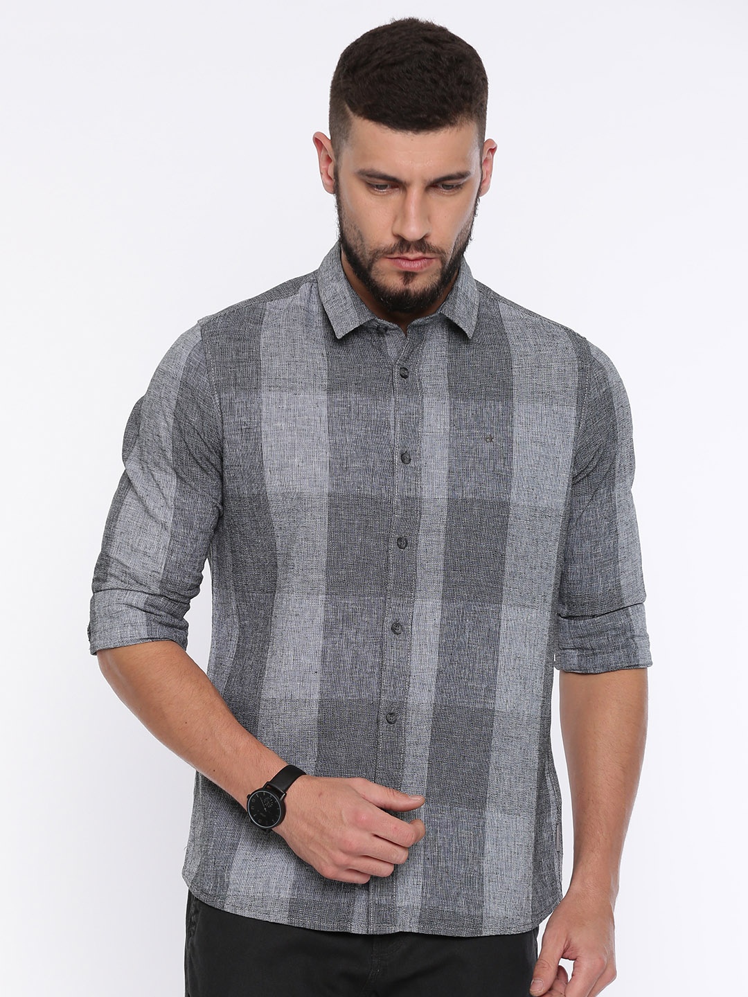 

Calvin Klein Jeans Men Grey Regular Fit Checked Linen Casual Shirt