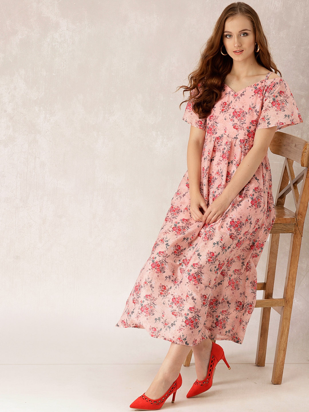 

Libas Women Peach-Coloured Printed Maxi Dress
