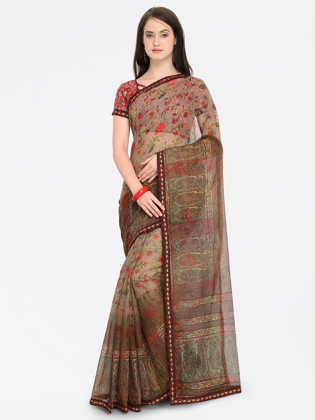 

Shaily Brown Printed Cotton Blend Saree