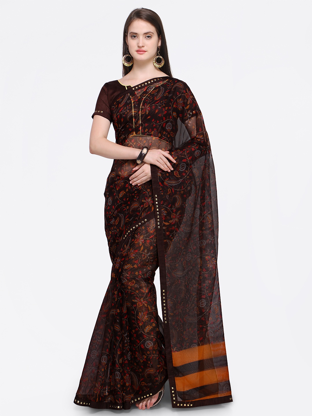 

Shaily Brown Printed Cotton Blend Saree