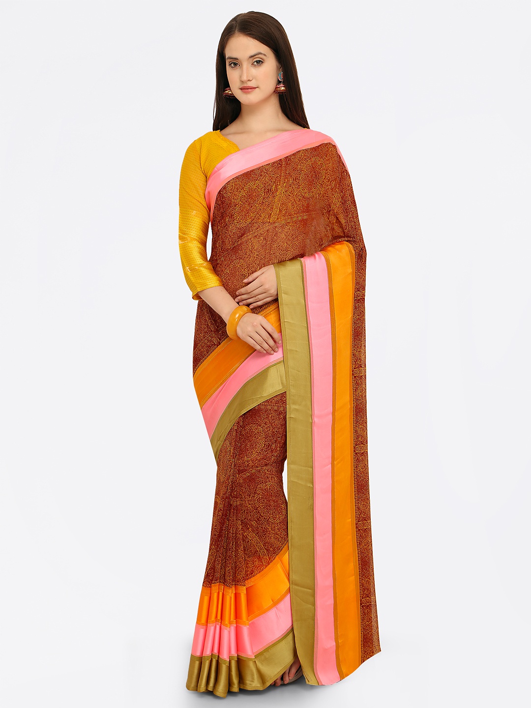 

Mitera Multicoloured Printed Satin Saree, Multi