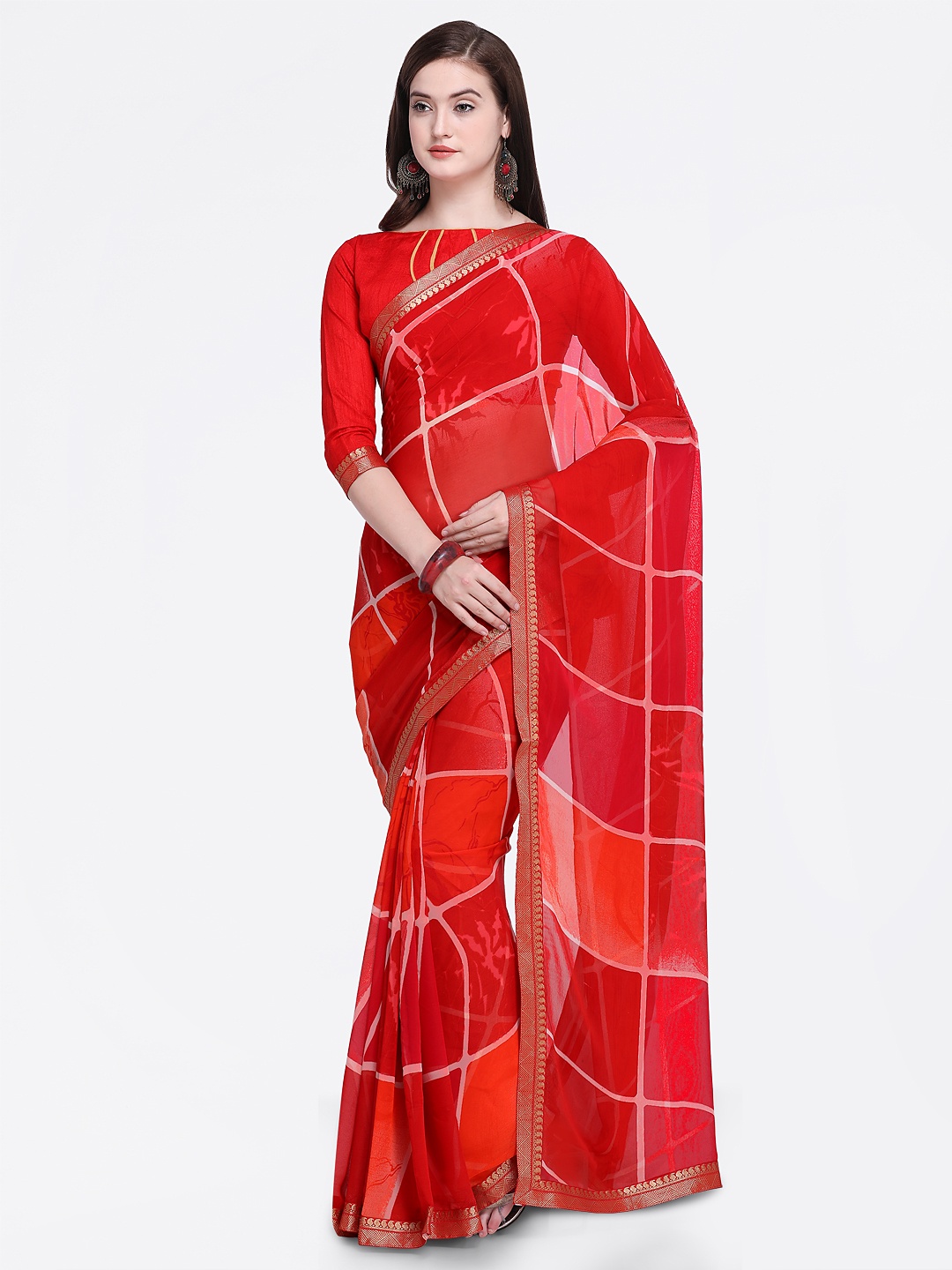 

Shaily Red & White Pure Georgette Printed Saree