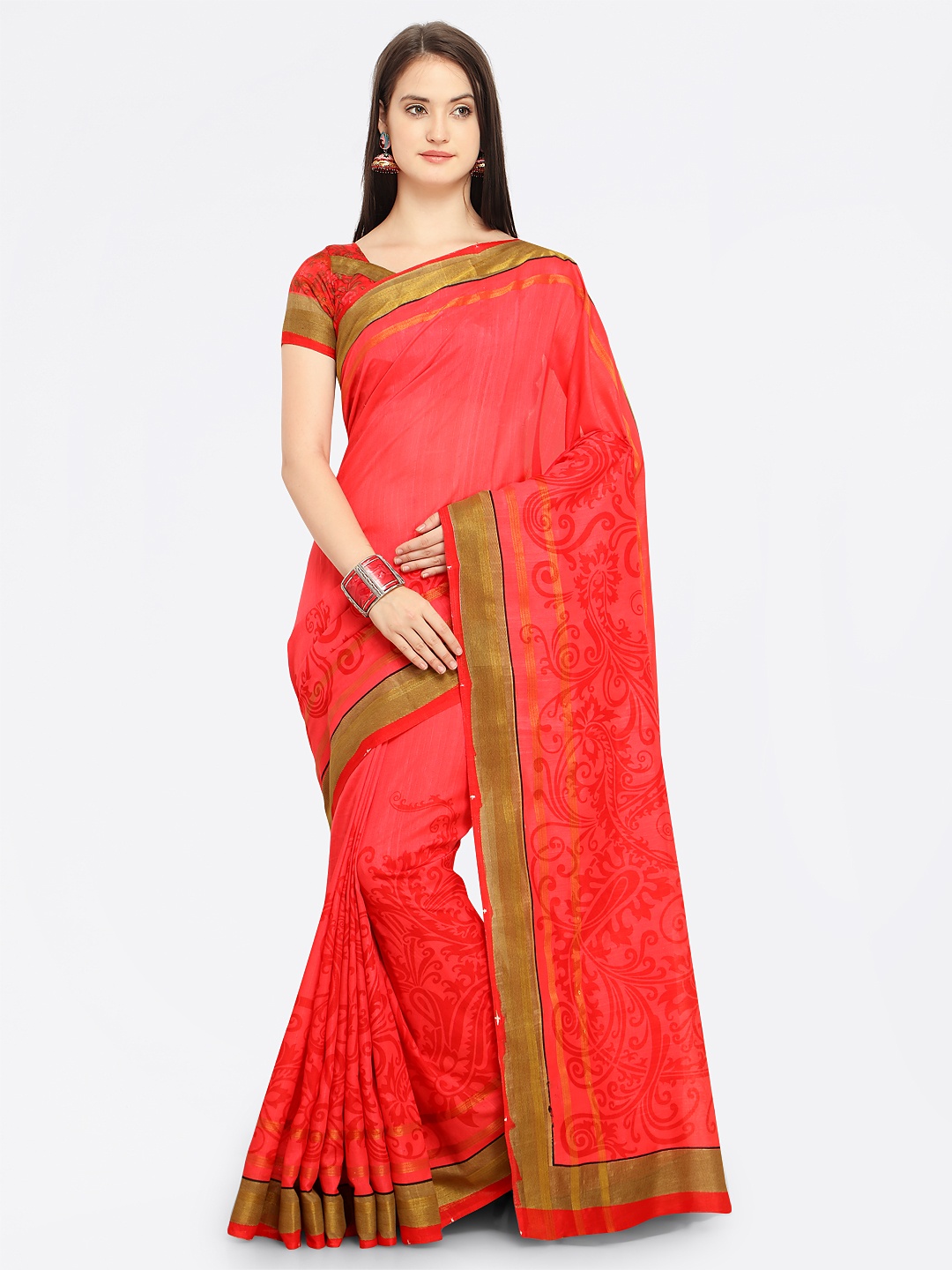 

Shaily Coral Printed Satin Saree