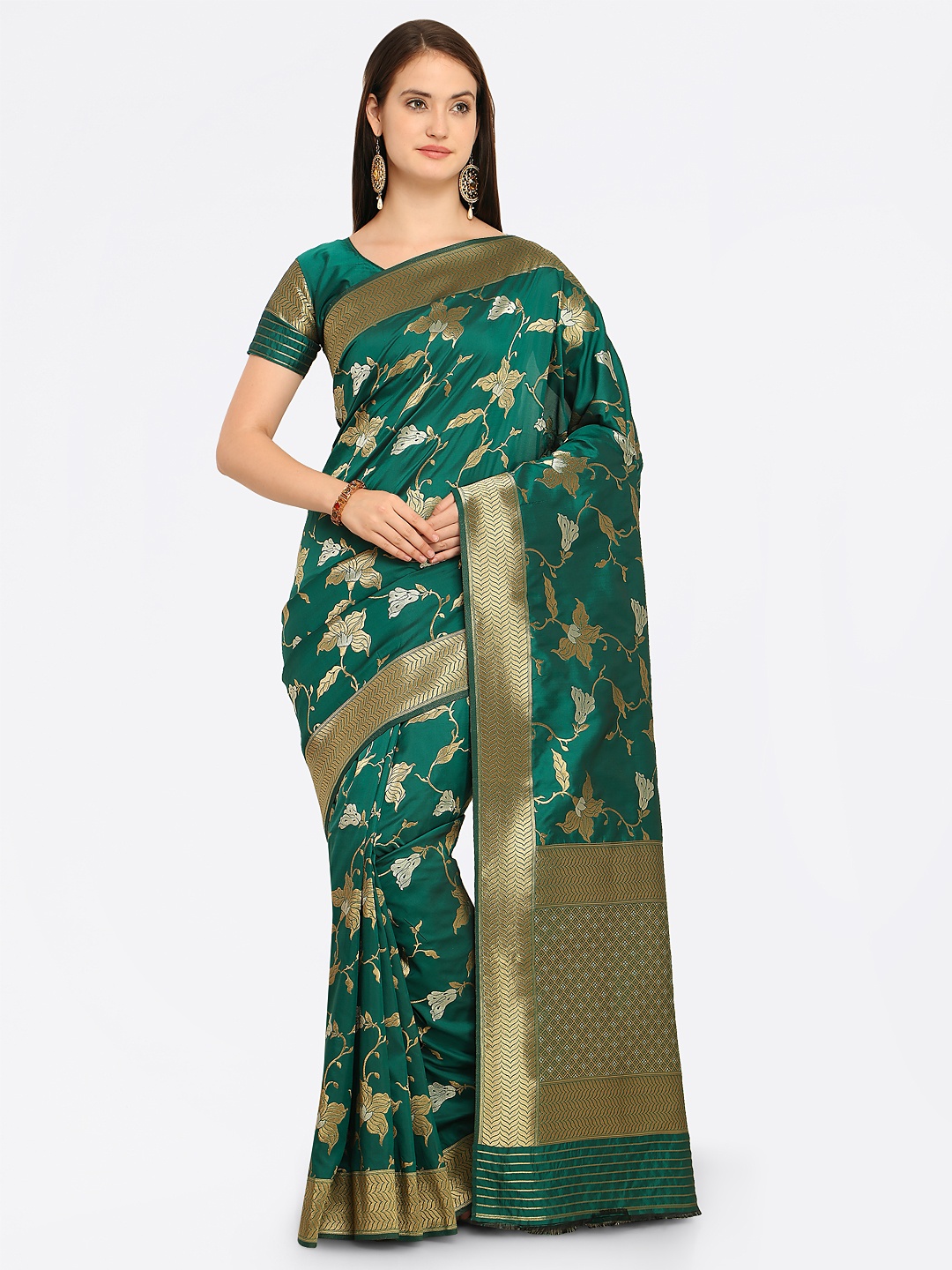 

Shaily Green Printed Banarasi Silk Saree