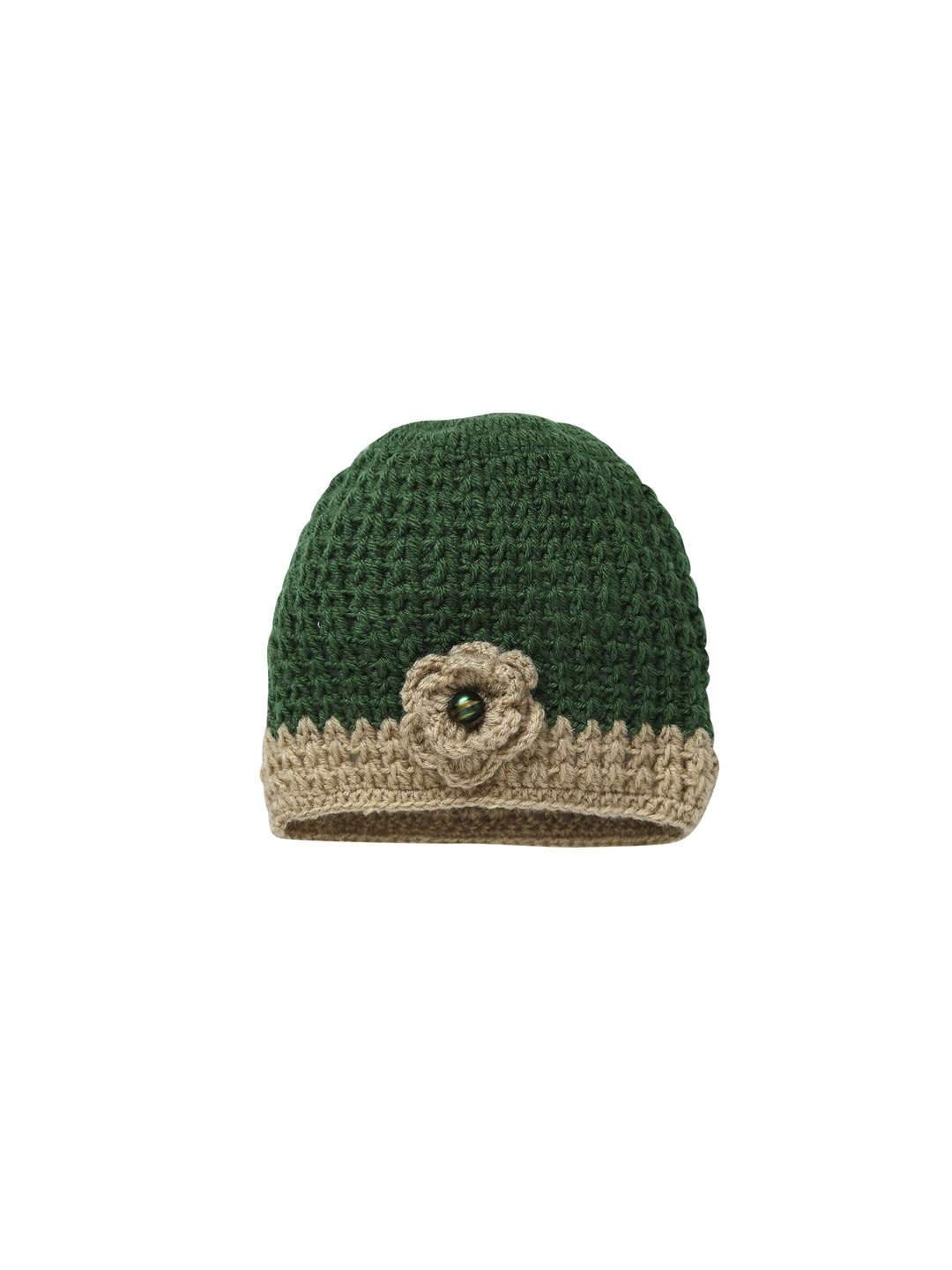 

CHUTPUT Kids Green & Beige Self Design Woolen Beanie