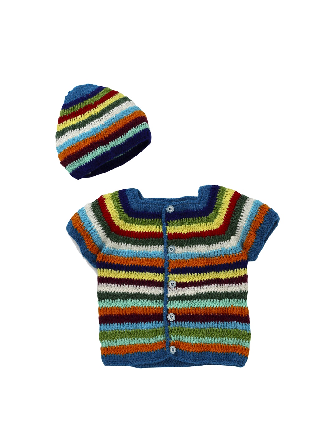 

CHUTPUT Unisex Multicoloured Striped Wool Cardigan, Multi