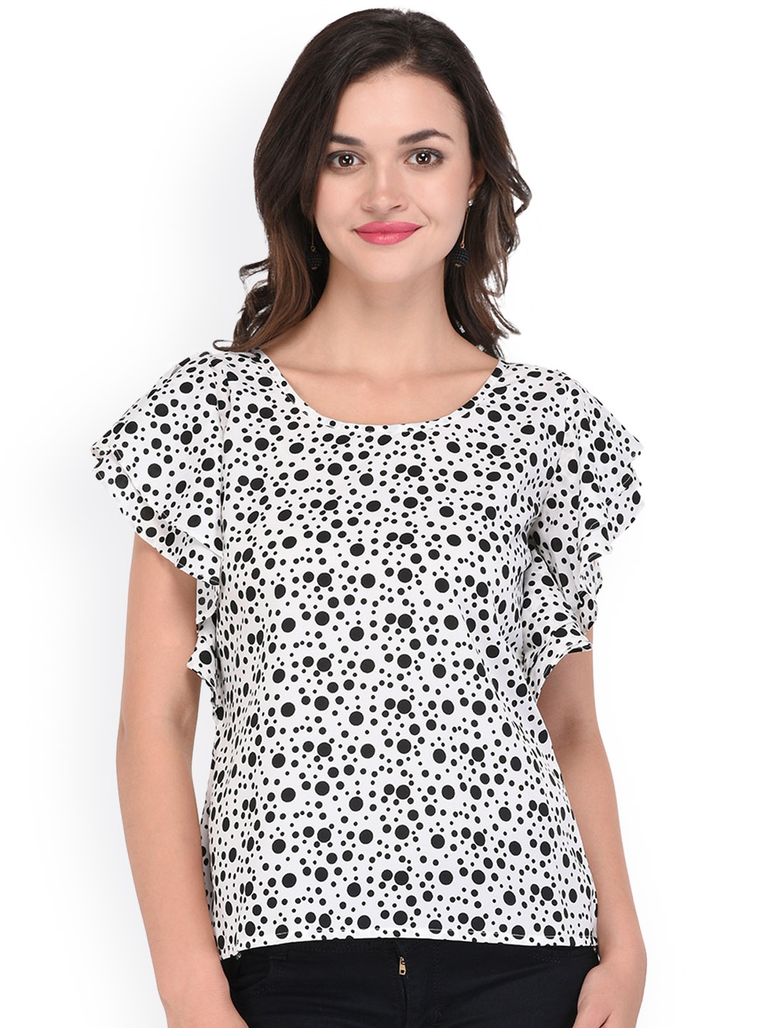 

PURYS Women White & Black Printed Top