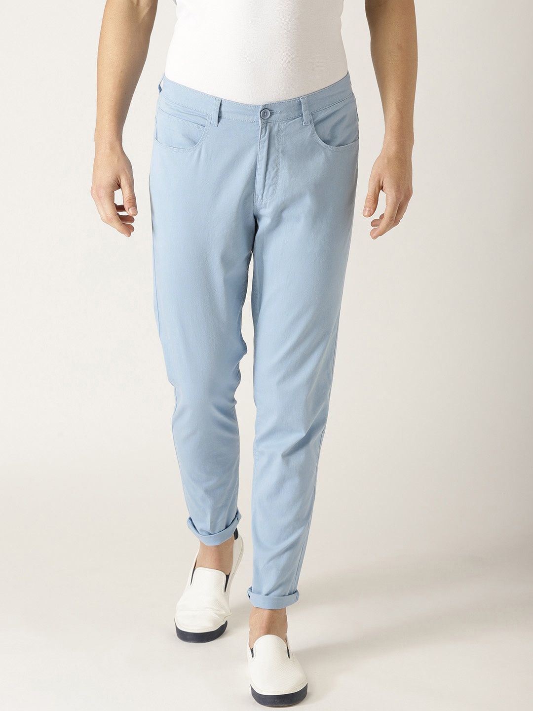 

United Colors of Benetton Men Blue Tapered Fit Solid Trousers